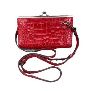 Patricia Nash Vallina Croc Embossed Red Leather Frame Crossbody Purse Handbag